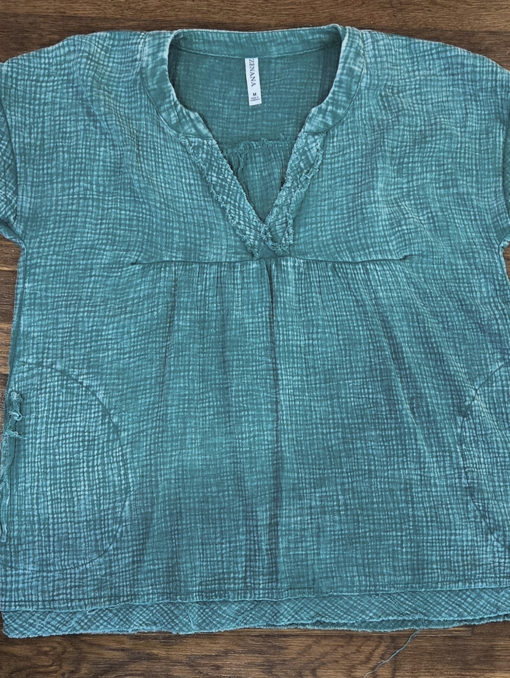 Zenana Teal Gauze Top | Boho Beachy V-Neck | Resort Wear | Medium